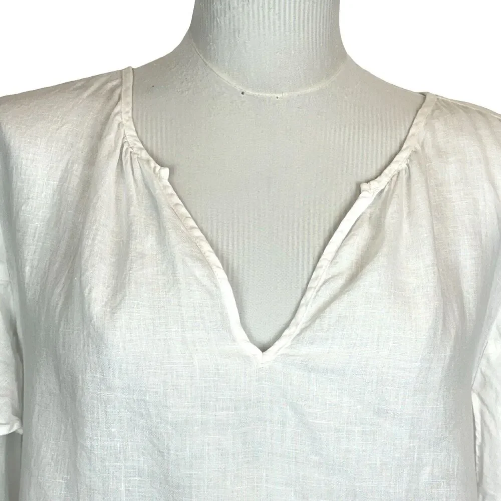 Velvet Womens Linen Tyra Ruffled Long-Sleeve Peasant Boho Top‎ Sz Large White - Picture 3 of 13